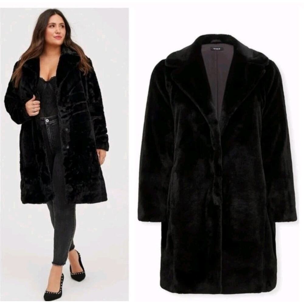 Torrid Faux Fur Midi Coat Plush Cozy Jacket Plus Size 3X Black Party Mob Wife